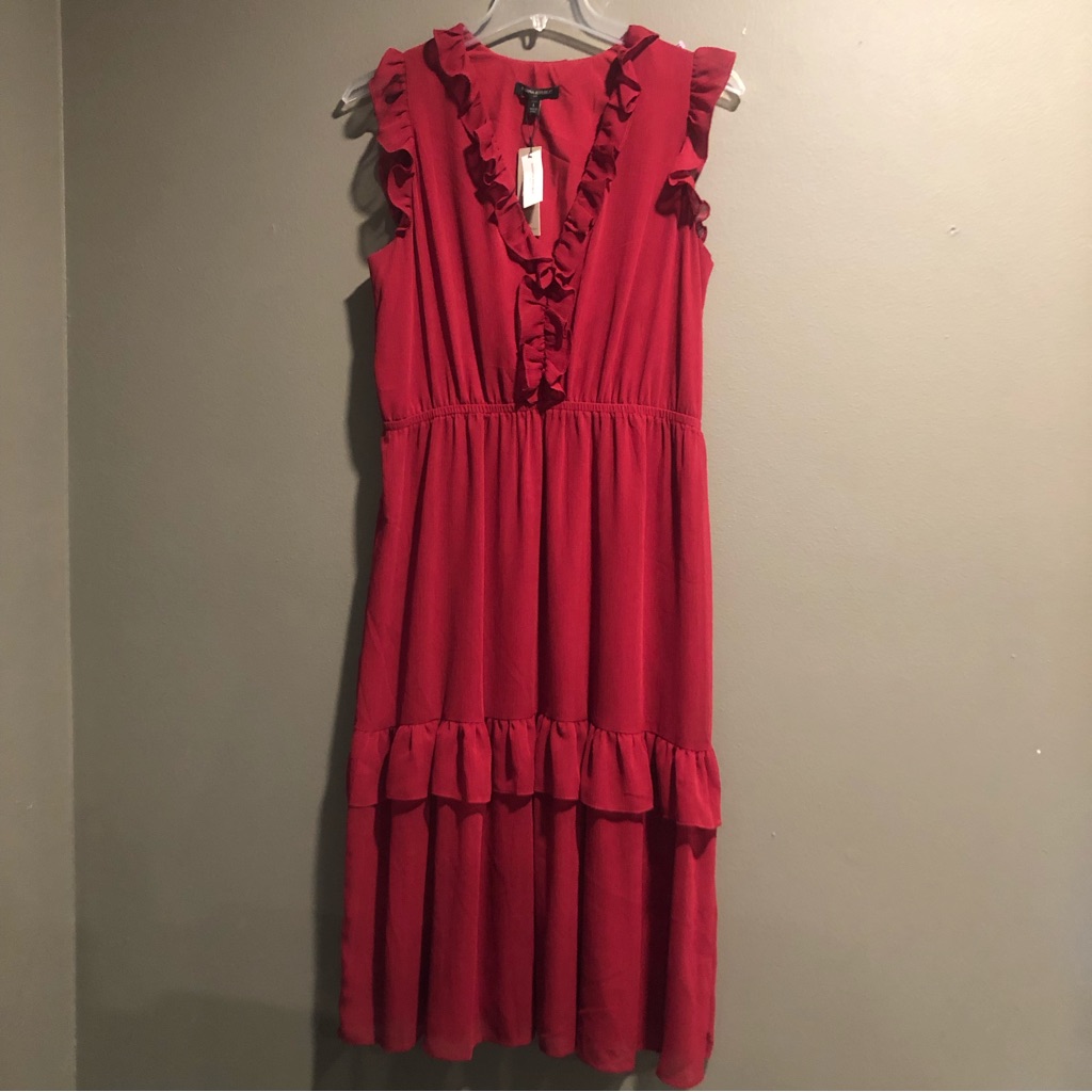 Banana Republic Red Ruffle Dress Size Large